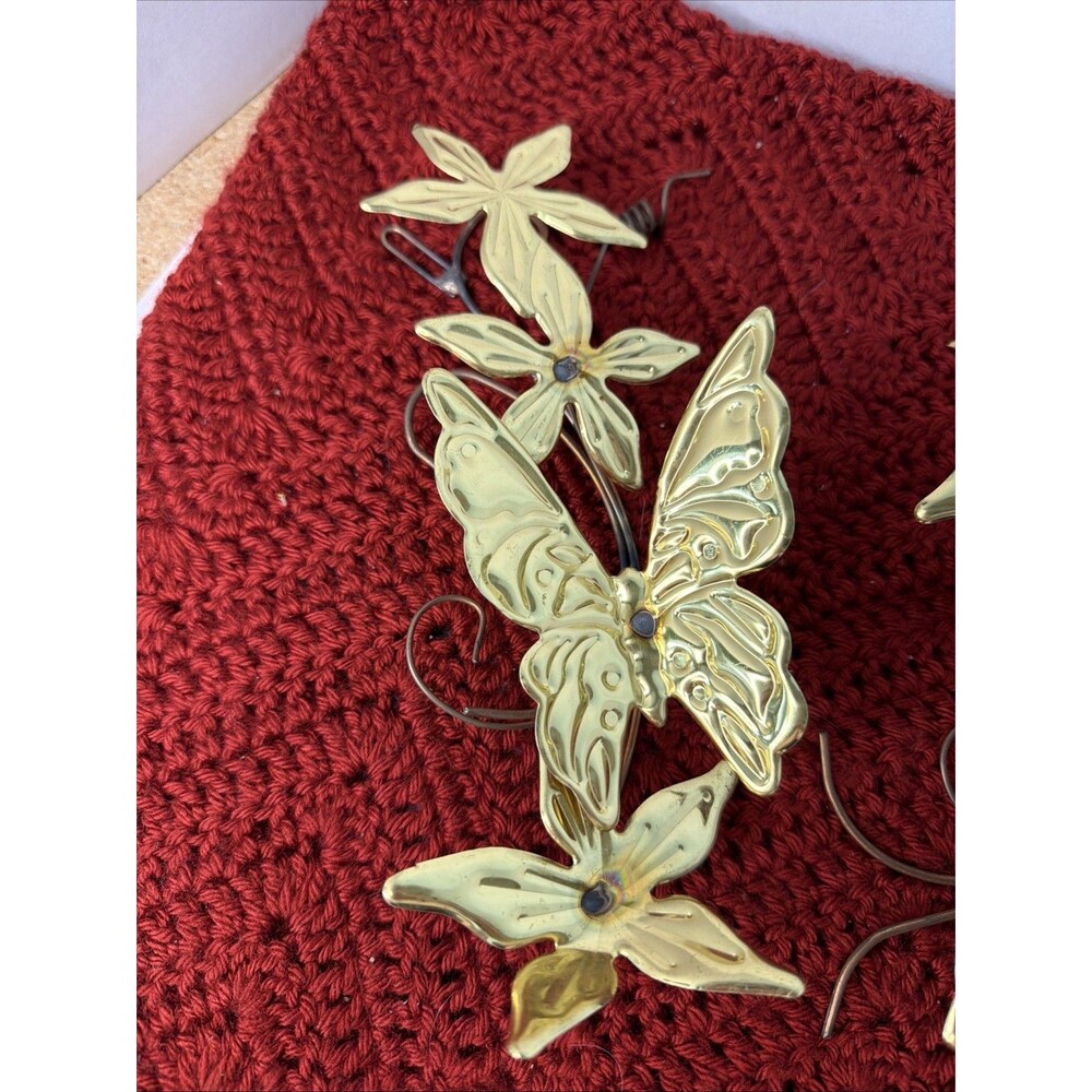 Metal Butterfly Floral Wall Decor Set of 2 Gold Tone Hanging Art Cottagecore